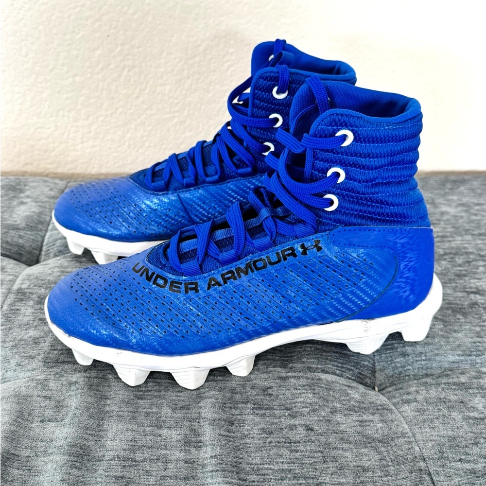 USED - Under Armour Kids Royal Blue High-Top - FOOTBALL Cleats 5.5Y